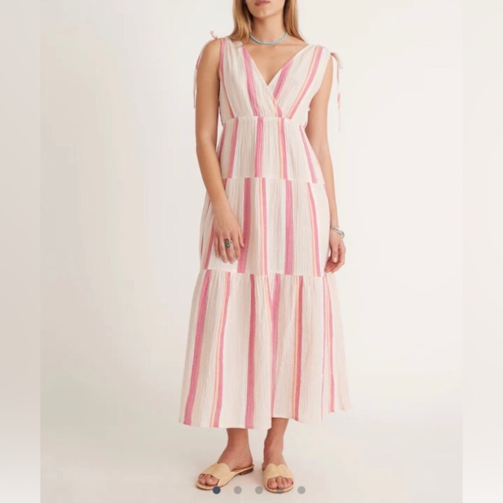 Marine Layer cotton Sage Double Cloth Maxi Dress pink stripe pocket women’s XS